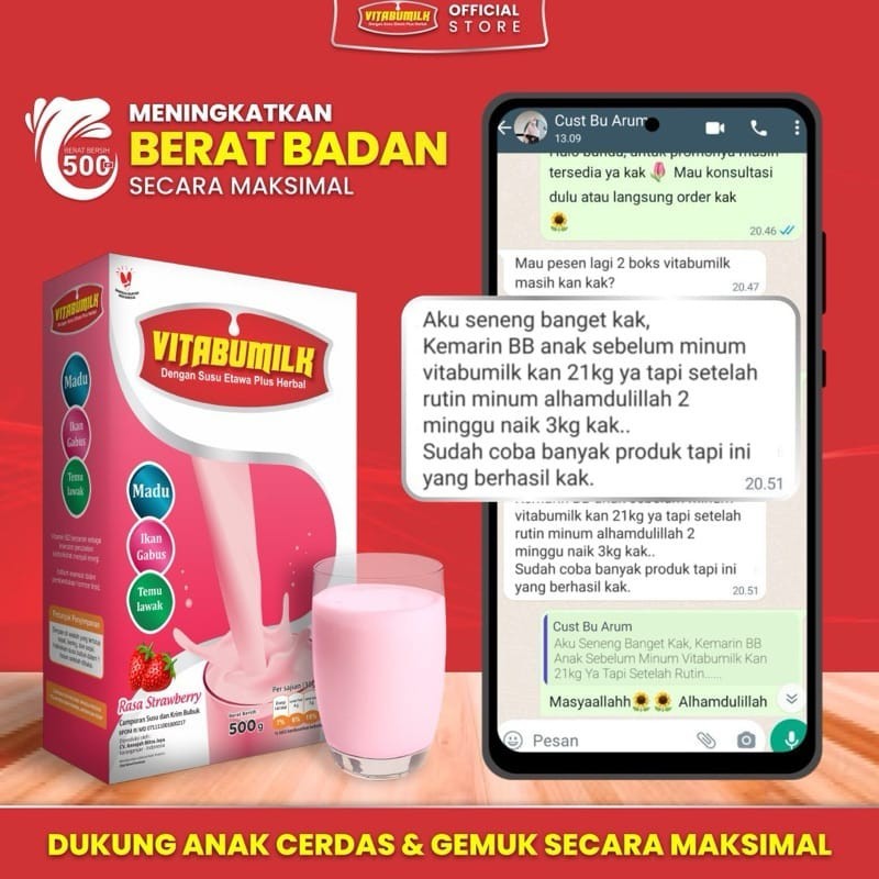 

VITABUMILK SUSU KAMBING ETAWA PLUS HERBAL SINERGI RASA STRAWBERRY 500gr