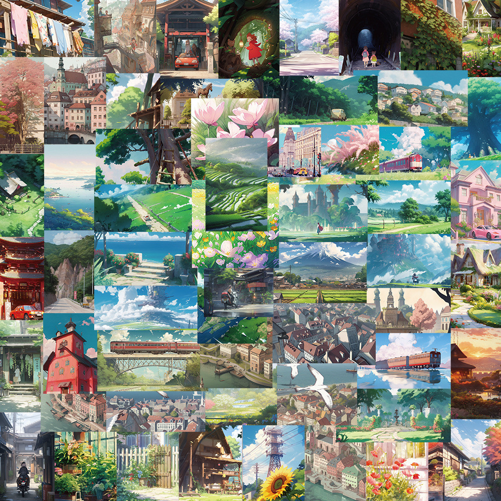 

10/30/60pcs Anime Street View Landscape Stickers Scenery Decals Scrapbook Laptop Phone Guitar Luggage Graffiti Sticker Toy