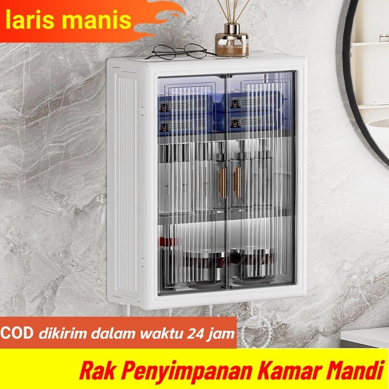 Lemari Plastik Kamar Mandi Dinding Aesthetic Kabinet Kamar Mandi Tertutup Kotak Rak Kamar Mandi Lema