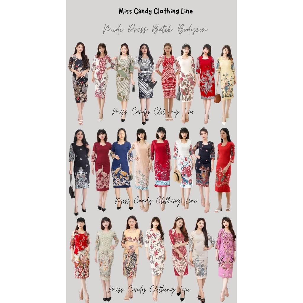 Midi Dress Batik Bodycon Wanita Modern Katun Stretch 132  KN RM RE DF HT NK XJ JH PK GW RK LB HJ LB 
