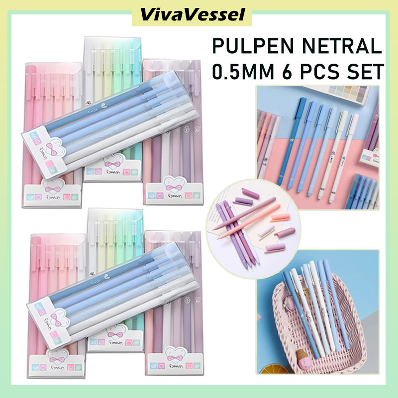

Pupen Sekolah/Pulpen Morandi Set 6 Pcs/Alat Tulis Kantor Pena Penandatanganan Hitam Pena Siswa Sederhana