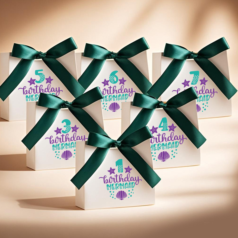 

5Pcs Mermaid Party Favors Candy Box Treat Box with Ribbon for Kids 1st 2th 3rd 4th 5th 6th Girls Birthday Party Decor Supplies