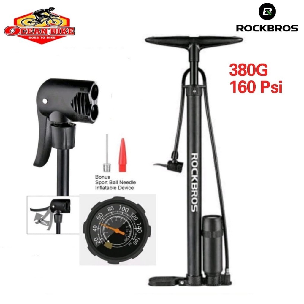 ROCKBROS Pompa Ban Sepeda Motor Bola 380G 160 PSI Road Bike Mtb Pentil Presta Schrader Free Adaptor