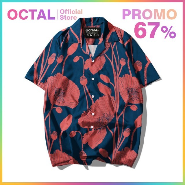 OCTAL - Kemeja Motif Pattern Pantai Printing Kasual Pria - Wanita KMP-0132