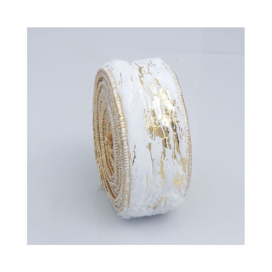 

(Meteran) Plush Velvet White Gold Ribbon Lebar 5cm Xmas