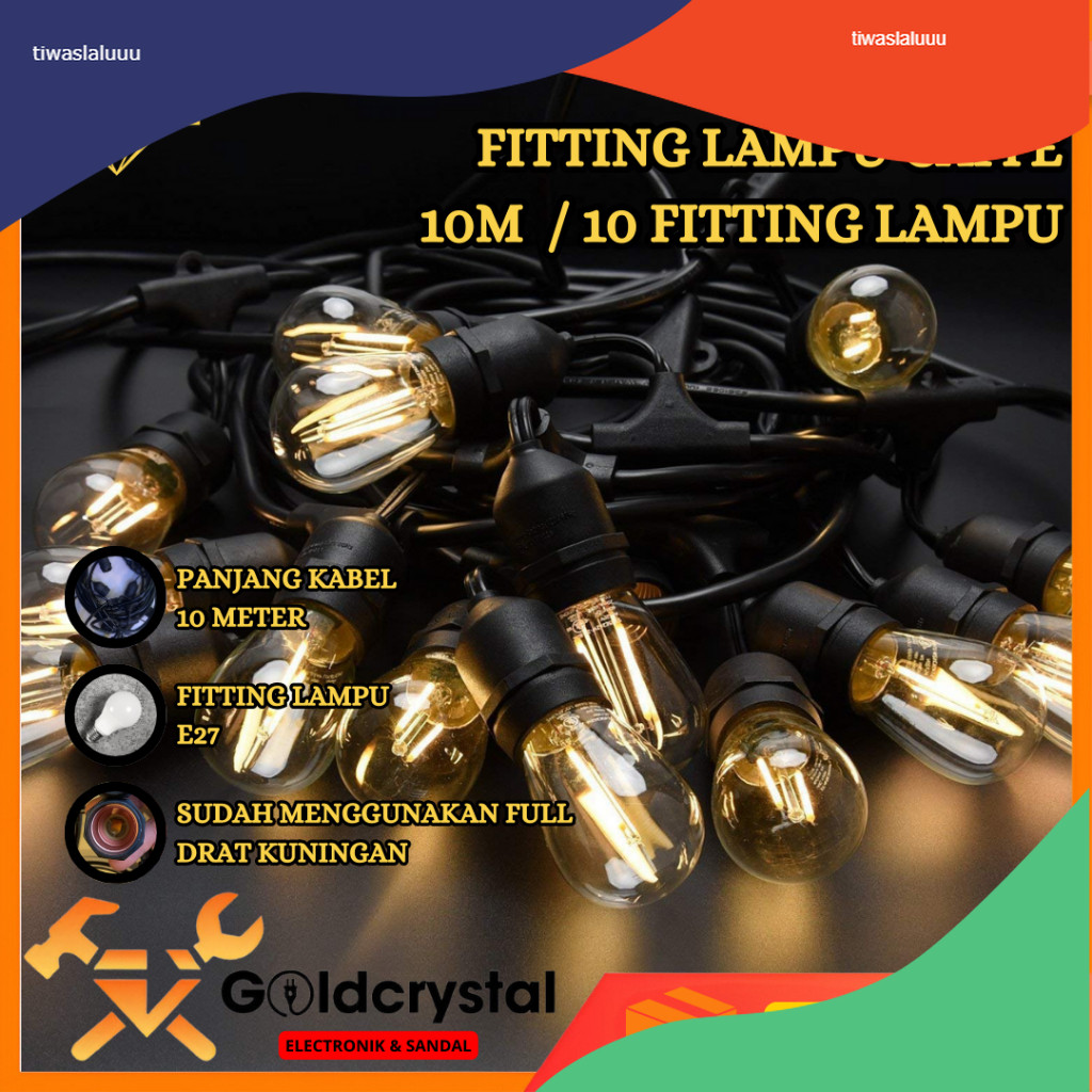 Kabel Fitting Lampu Cafe 10M/10L Fitting Lampu Dekorasi Outdoor/Lampu Hias Cafe/Lampu Gantung