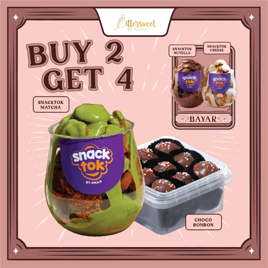 

( BAYAR 2 DAPAT 4 ) 2 Snacktok ( Nutella + Cheese ) FREE Snacktok Matcha + Choco Bonbon [ Best Price ]