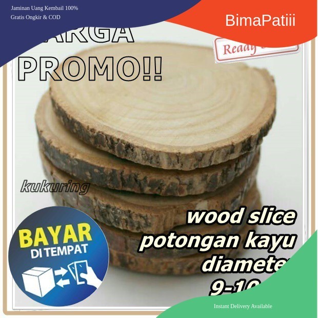 KUKURING Woos Coaster Daiameter 9-10 Cm Tatakan Gelas Kayu Alami Wood Slice Potongan Kayu FNX5 CV7