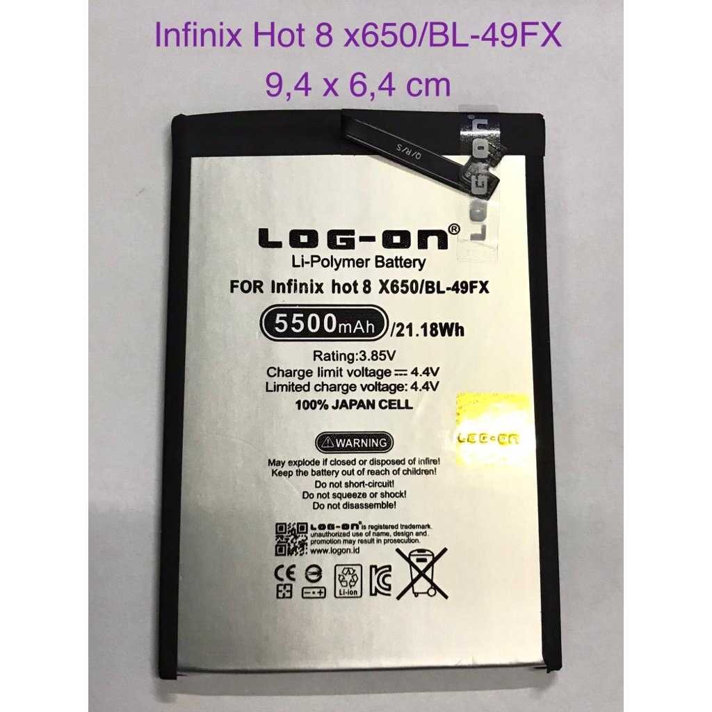 LOG ON BATERAI INFINIX HOT 8 X650 BL-49FX BATRE DOUBLE POWER DOUBLE IC