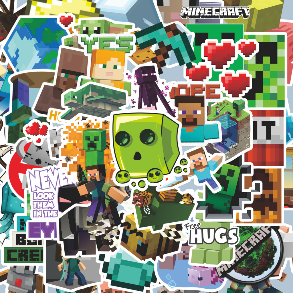 

100PCS Lucu Stiker Kartun Minecraft Stiker Aesthetic Stiker Anti Air Stikers Berperekat Waterproof sticker decal buat Motor Helm Buku Journal Koper Casing HP Laptop Botol Minum Hadiah anak