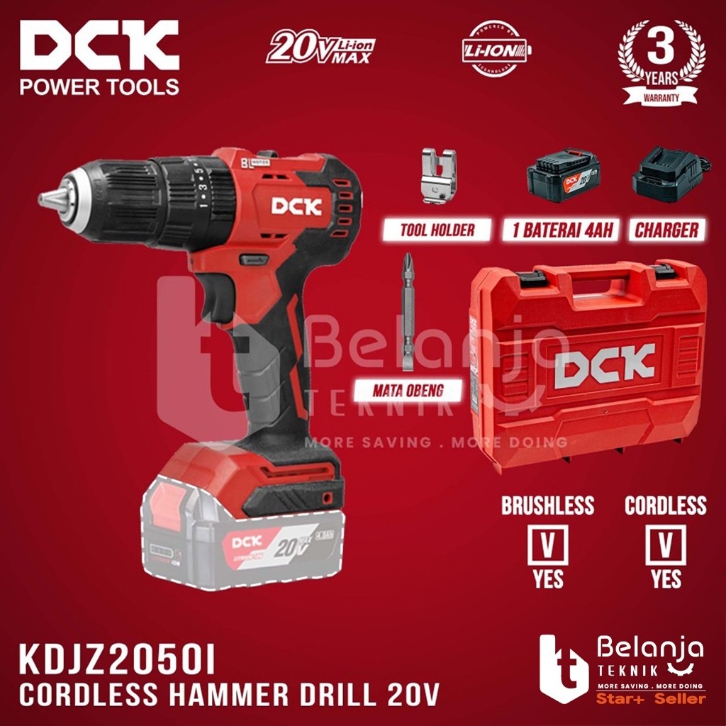 Bor Baterai DCK KDJZ2050i DM 20V Cordless Hammer Impact Drill 13 MM 1 Baterai SET Bor Beton KDJZ2050