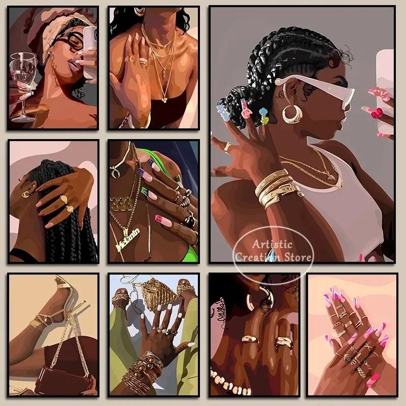 

Girl Art Beauty Nail Fashion Luxury Clothing Canvas Painting Posters and Prints Wall Art Pictures for Living Room Decoration