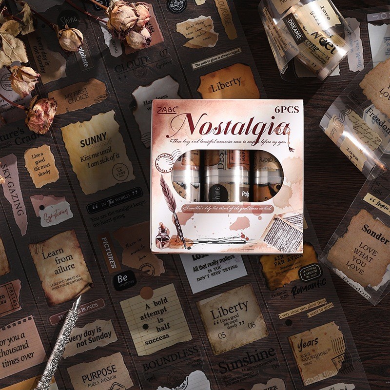 

[Gongjin] Roll Sticker PET Nostalgia Nos Stiker Kertas Terbakar Burn Retro Vintage Journaling Jurnal