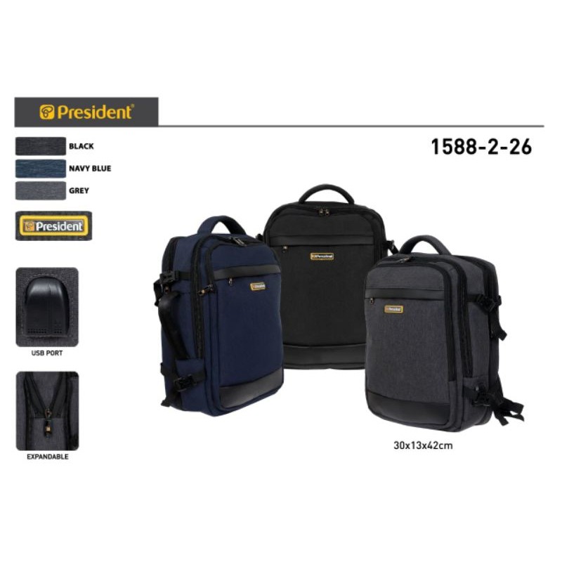 TAS RANSEL LAPTOP 3IN1 1588-2-26 Backpack President USB Original|TAS RANSEL President |TAS LAPTOP Pr