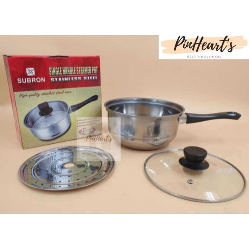 Panci Susu Stainless Steel SUBRON + Tutup Kaca + Steamer/Kukusan | Panci Susu | Panci Stainless | Pa