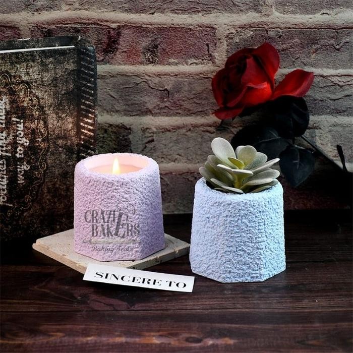 Cetakan SIlikon Candle Jar Cup Succulent Flower Pot Rough Rock - Pot Bunga Motif Batu2 Karang