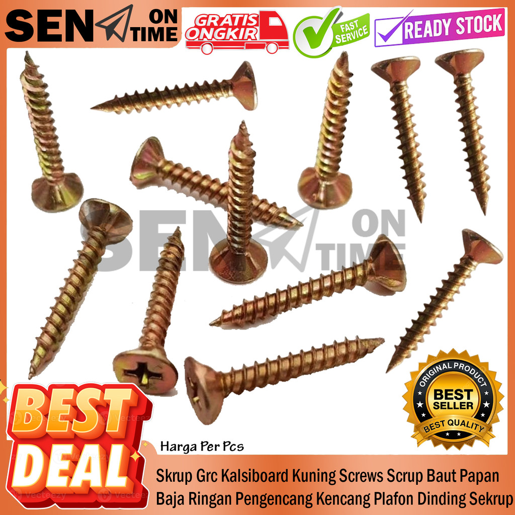 Skrup Grc Kalsiboard Kuning Screws Scrup Baut Papan Baja Ringan Pengencang Kencang Plafon Dinding Se