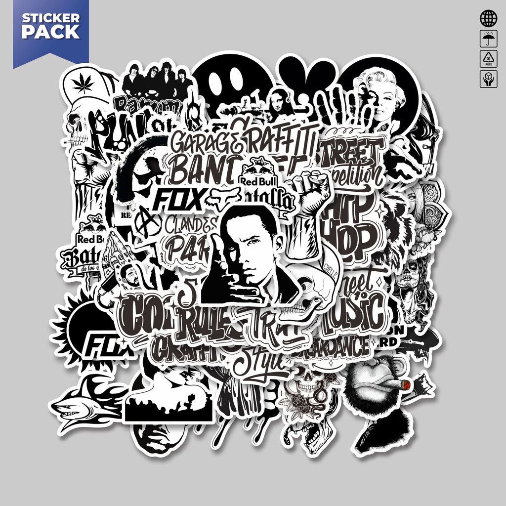

[100PCS]Stiker Pack Stiker Hitam Dan Putih INS Style Aesthetic Vinyl Anti Air Dekorasi Sticker Laptop Buku Journal Koper Helm Casing HP Gitar Helm Skateboard