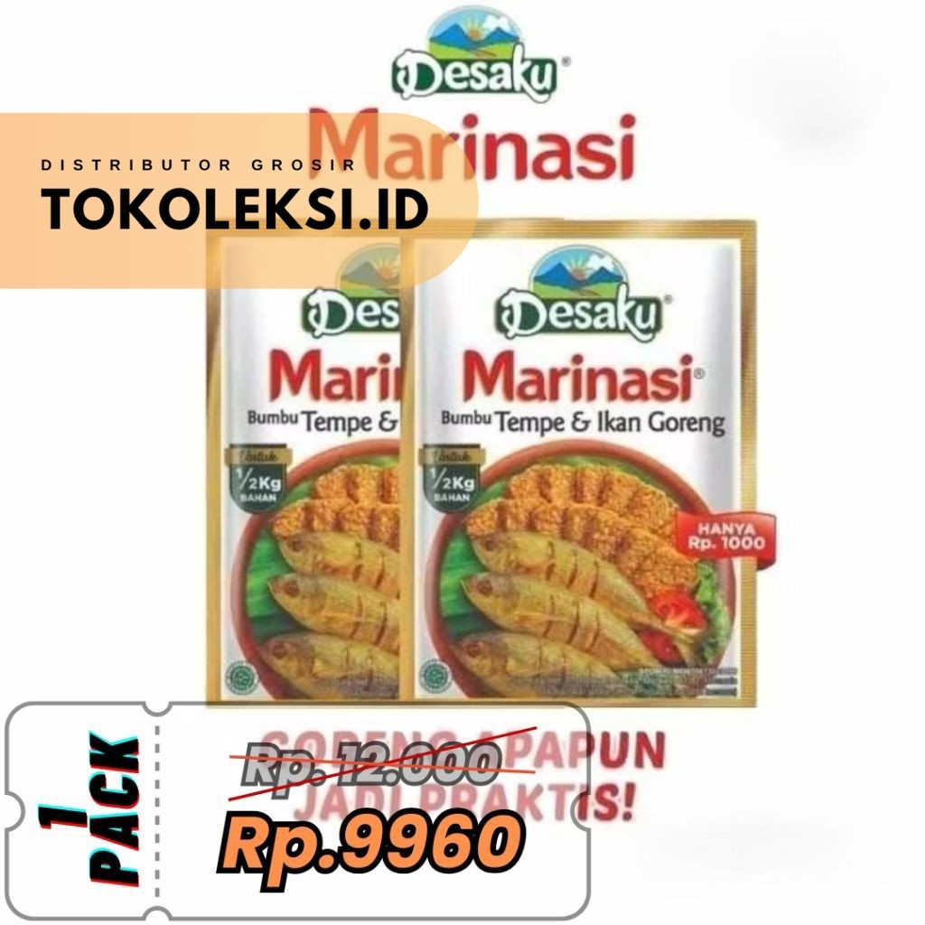 

Harga Per Sachet 1 Renceng Isi 12 Sachet Desaku Marinasi Tempe, Ikan & Ayam Halal BPOM Original Bumbu Masak / Bumbu Instan.