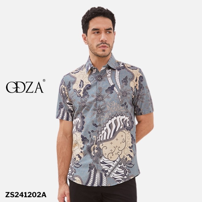 Odza Batik Baju Kemeja Batik Lengan Pendek Slim fit Pria Hem Solo Hijau Tosca Cokelat Urdha - Tosca,