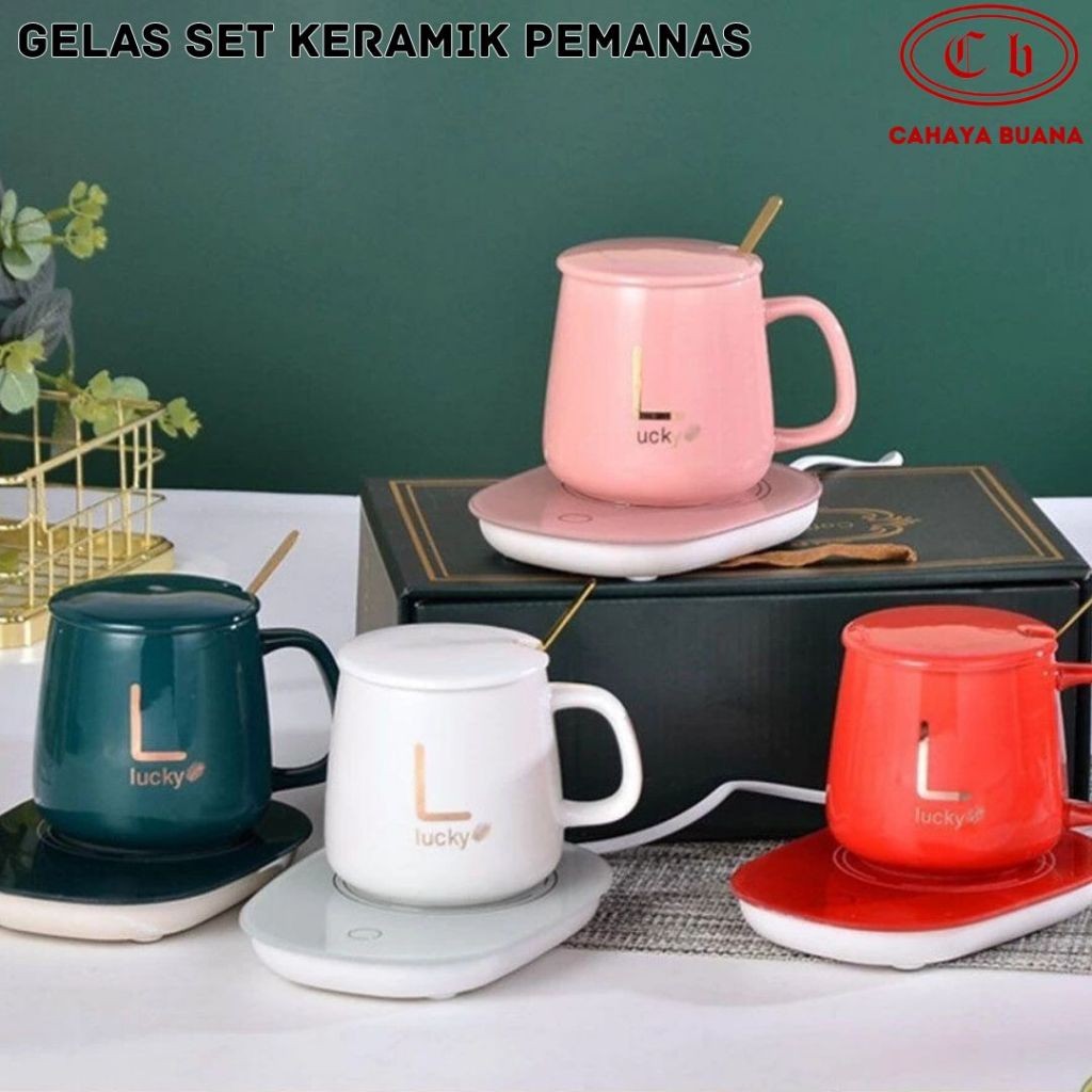 Gelas dan Pemanas Air / Gelas Set Keramik Pemanas / Cangkir Set Dengan Alat Pemanas / Mug Cangkir El