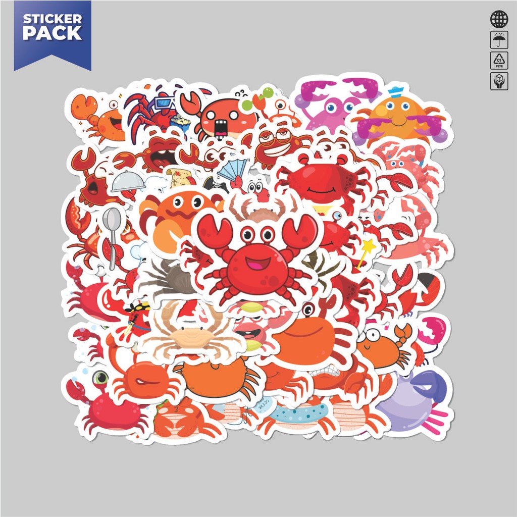 

[100PCS]Stiker Pack Stiker Hewan Kepiting Aesthetic Vinyl Anti Air Dekorasi Sticker Laptop Buku Journal Koper Helm Casing HP Gitar Helm Skateboard