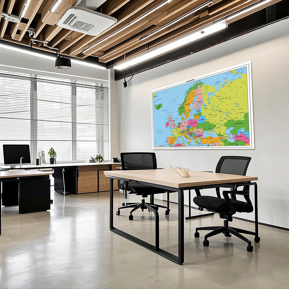 

Europe Wall Map Large Poster 225*150cm in English Non-woven Vinyl Fabric Painting Office Supplies Home Decoration Without Frame
