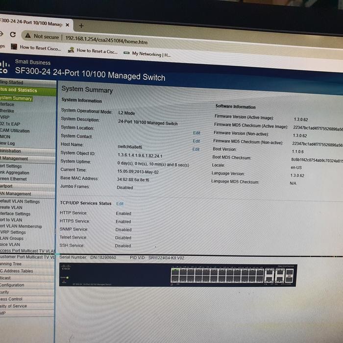 Cisco SF300-24 24-Port Managed Switch with Gabit Uplinks SFP - Normal OK
