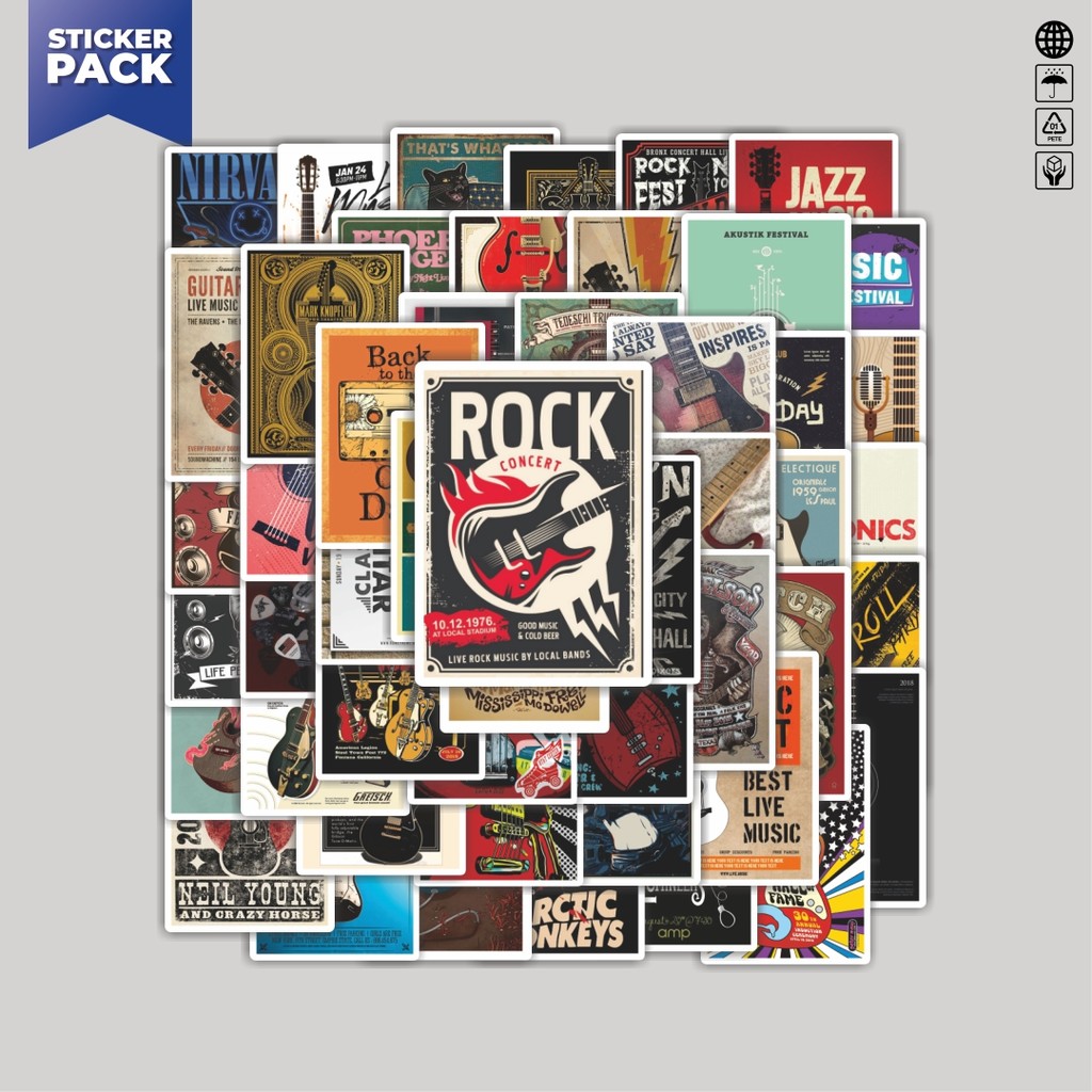 

[100PCS]Stiker Pack Stiker Poster Gitar Aesthetic Vinyl Anti Air Dekorasi Sticker Laptop Buku Journal Koper Helm Casing HP Gitar Helm Skateboard