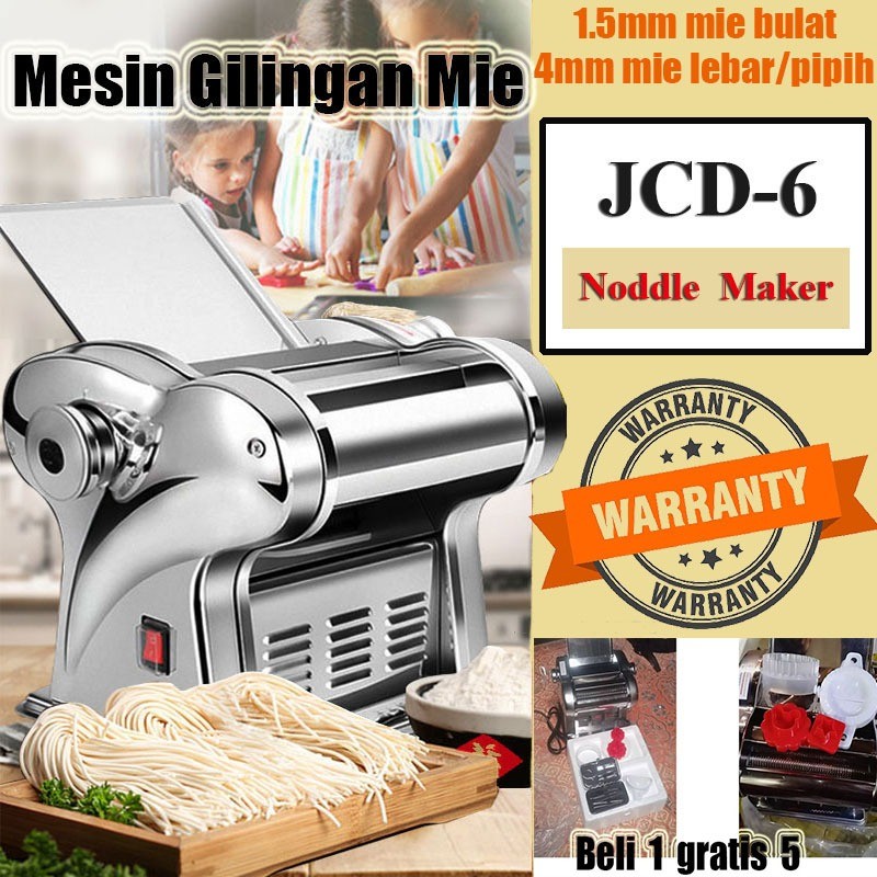 

(Beli 1 gratis 4 hadiah)Mesin mie listrik gilingan mie listrik otomatis 135W Kue bawang Listrik Pembuat Mie stainless pangsit listrik Mesin mie pasta Mie Pasta/Karipap/Kue Noodle Maker Gilingan Mie Alat Penggiling Mie JCD-6 Full Stainless Kualitas bagus