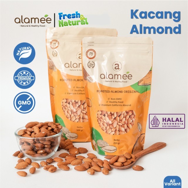 

ALAMEE Kacang Almond Almon Kupas Panggang Premium Roast Roasted Grade A California Oven Siap Makan fresh and natural