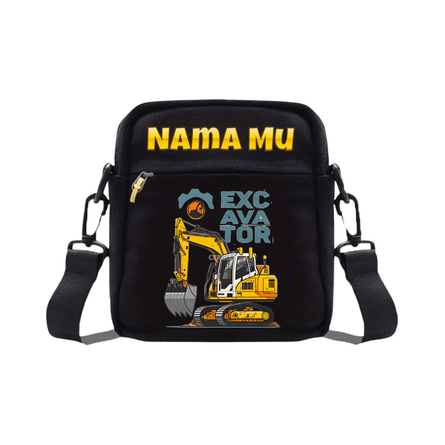 Tas Selempang Mini Excavator Karakter Truk – Mini Sling Bag Anak Cowok TK SD, Tas Kecil Lucu untuk J