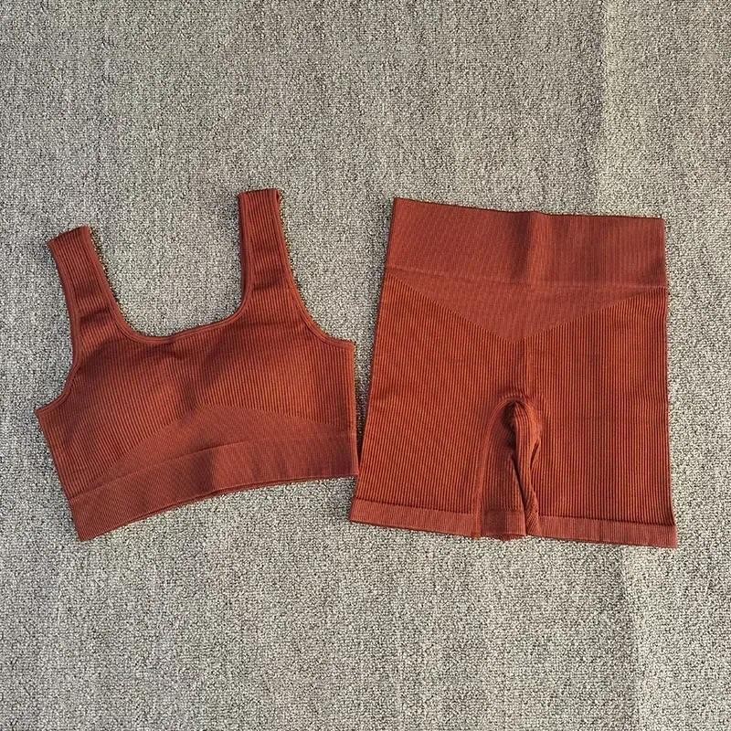 2PCS Women Seamless Yoga Set Gym Set Sexy Bra Sports Shorts Workout Running Clothing Gym Wear Athlet