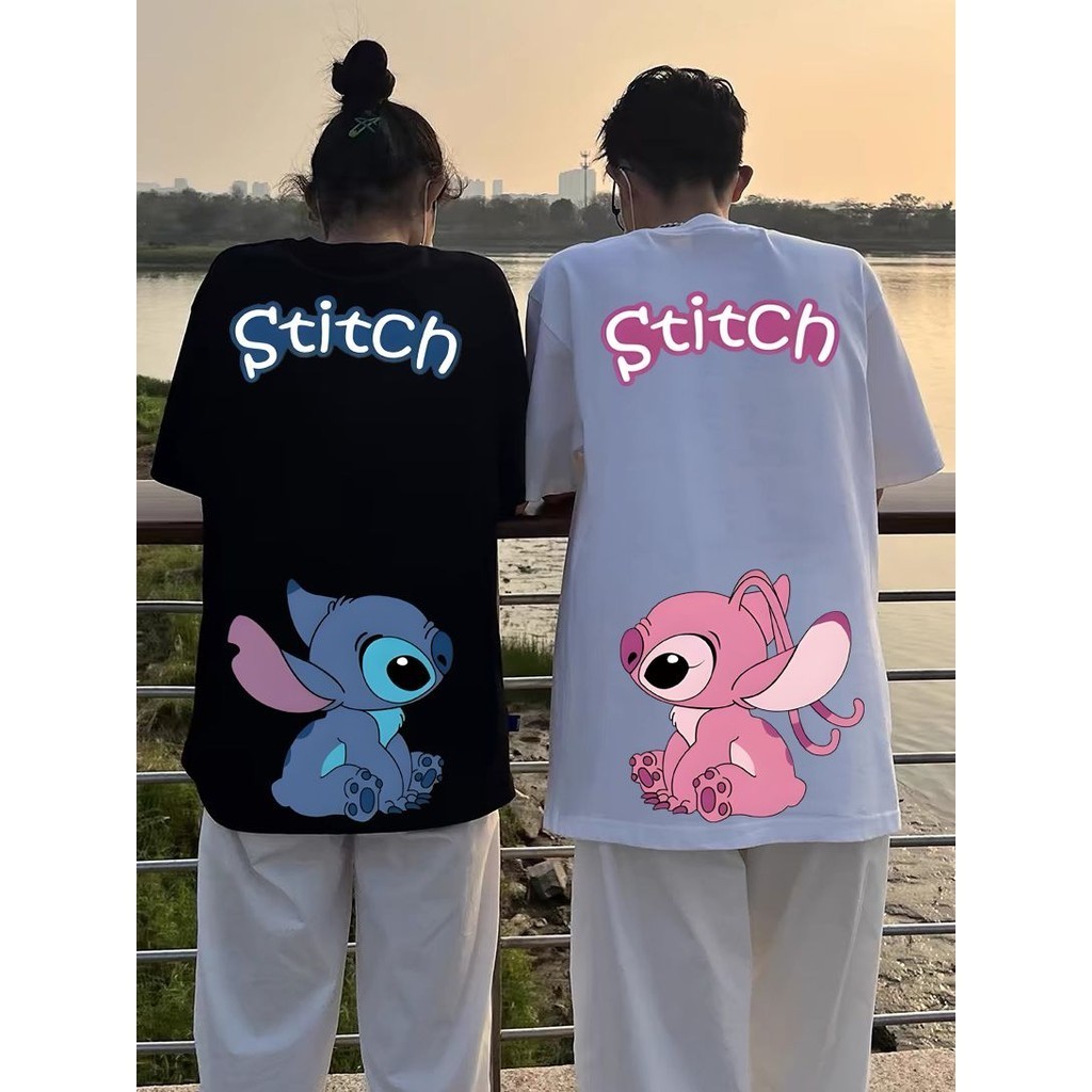 Citra Murni Kaos oblong kasual korea ukuran besar motif pasangan lucu lilo dan babe 100% katun untuk