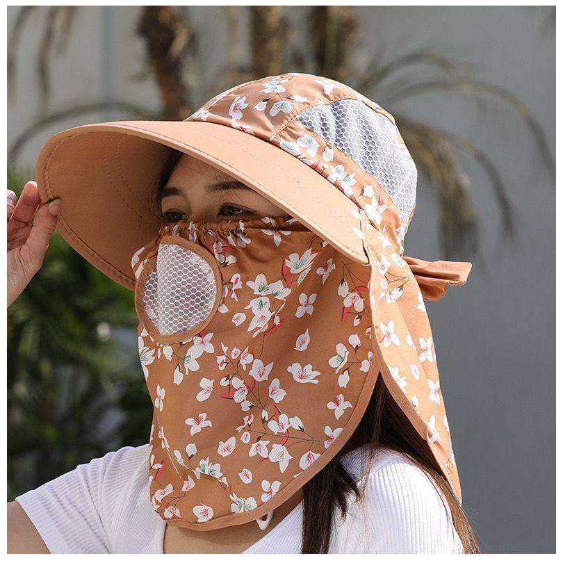 Topi Visor Dengan Cadar Masker Penutup Muka /topi masker/topi pantai/topi anti panas matahari/topi m