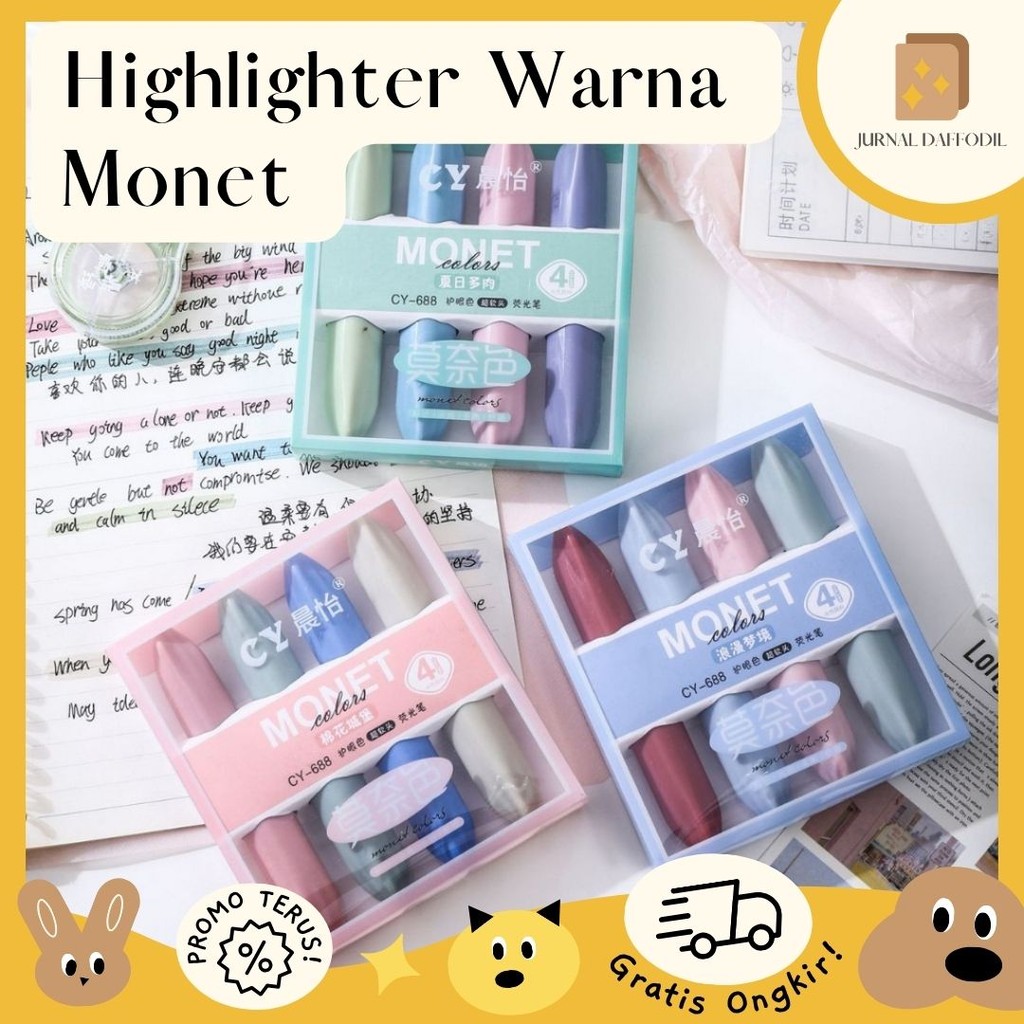 

Jurnal Daffodil - Highlighter Warna MONET Pastel Highlighter Pen Set Lucu Journal Marker Pen Alat Tulis Stabilo Lipstick CY-688