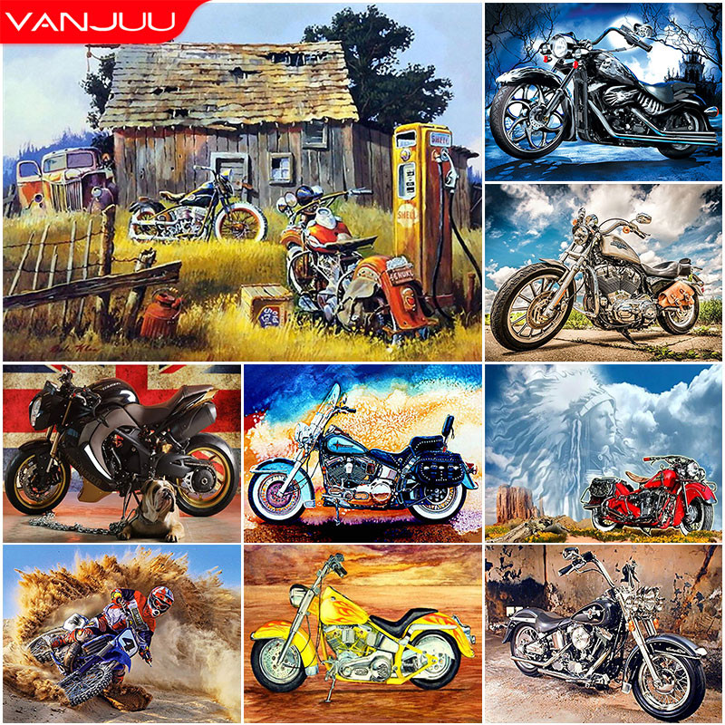 

5D DIY Diamond Painting Cool Motorcycle Full Round Diamond Mosaic Scenery Diamond Embroidery Kit Rhinestone Home Art Decoration