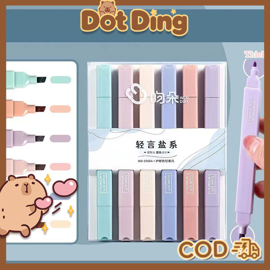 

[DOTDING] 6 PCS Highlighter Pastel Warna Morandi Untuk Study Anti Fading Untuk Catatan & Study A558