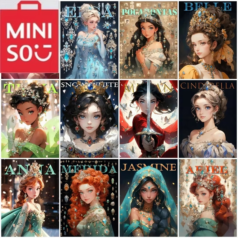 

MINISO Oil Painting By Number Disney Princess Home Decoration Painting Wall Bedroom Room Decor Gift Frameelss