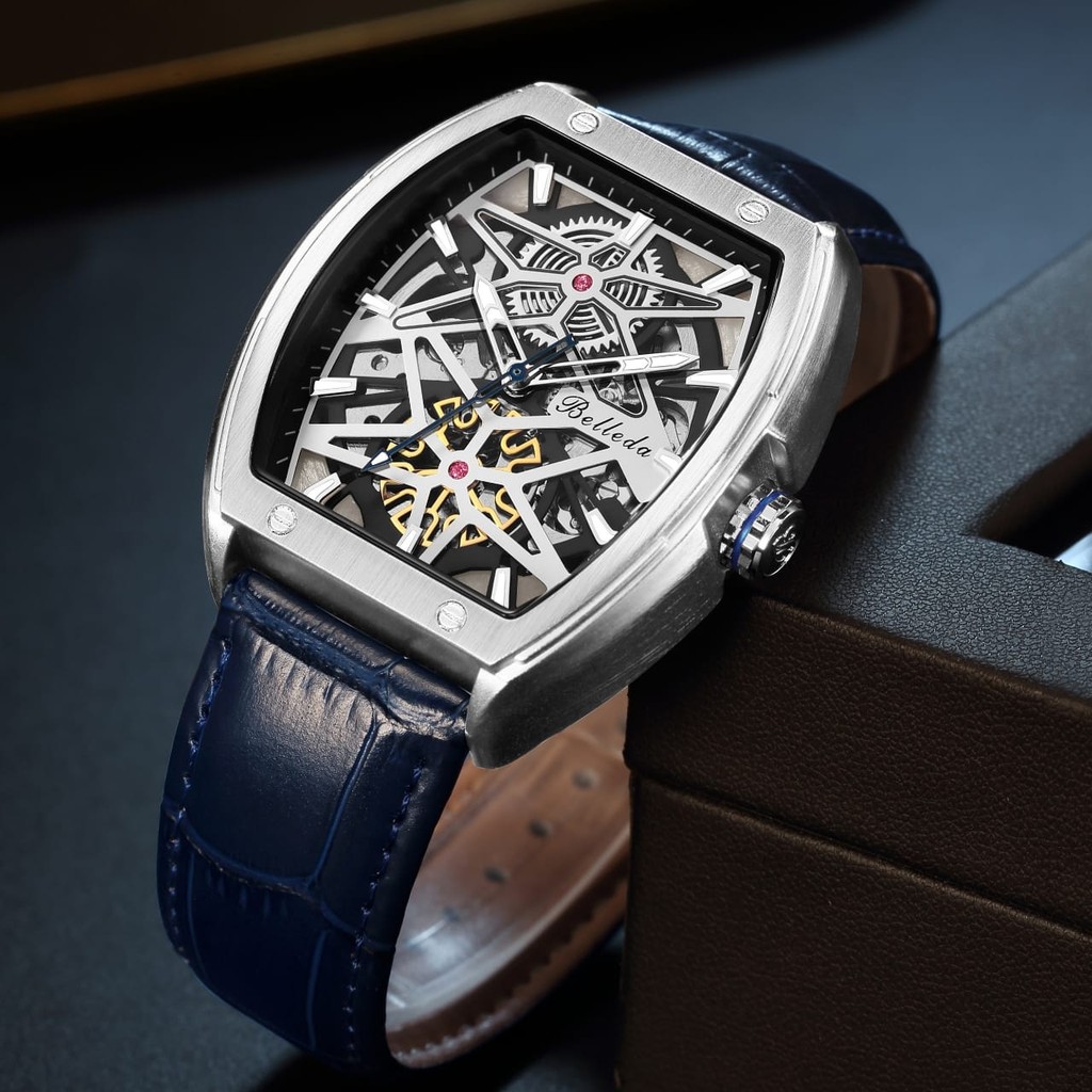 Jam Tangan Pria Belleda 9644 Strap Kulit Automatic Fashion Mewah Anti Air Original Watch