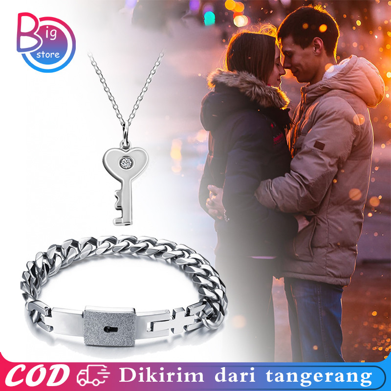 Kunci Cinta Bracelet Choker Set Couple Jewelry Gelang Kalung Couple Lover Jewelry Gift