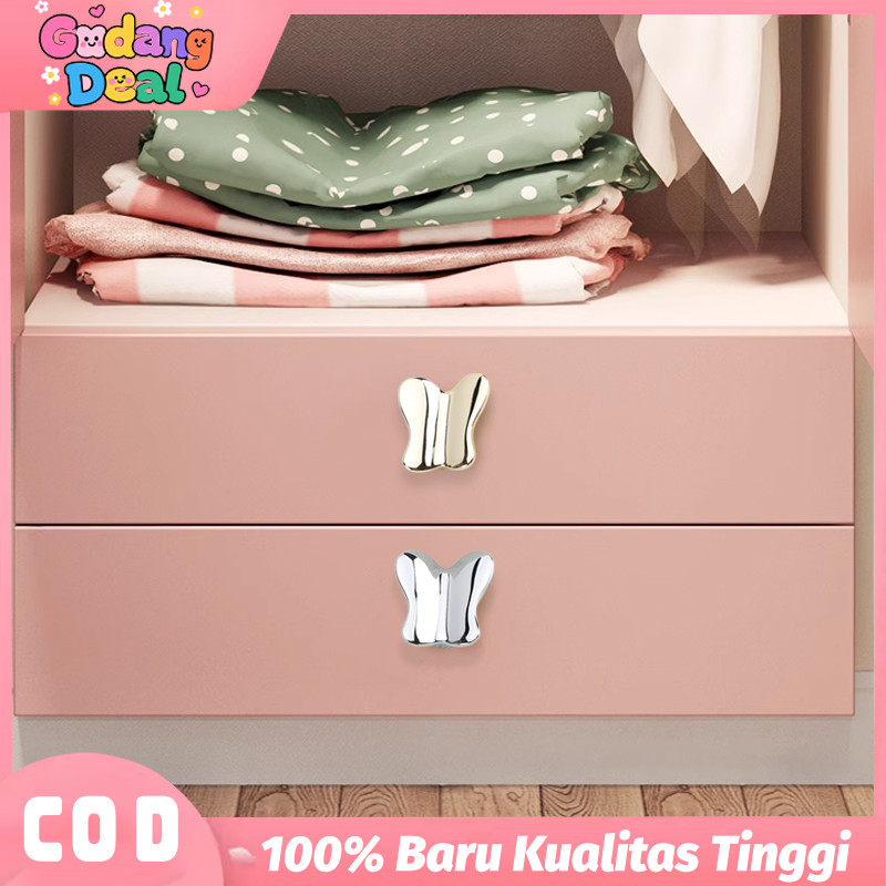 Anak Desain Kupu Rose Gold Handle Knob Aesthetic Berbentuk Hewan Untuk Lemari & Laci Kamar
