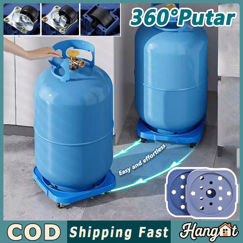[COD]360°putar Tabung Gas Rak Dorong Alas Rak  Portabel Baki Pot Bunga Tempat Ember Dasar Tabung Gas