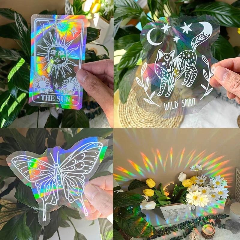 

PVC 3D Rainbow Sun Catcher Wall Stickers Cat Bear Spaceship Planet Suncatcher Self Adhesive Window Stickers Room Home Decor
