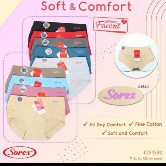 6PCS CELANA DALAM SOREX 1232 M L EL QL/ CANGCUT LEMBUT/CD WANITA/SEMPAK WANITA