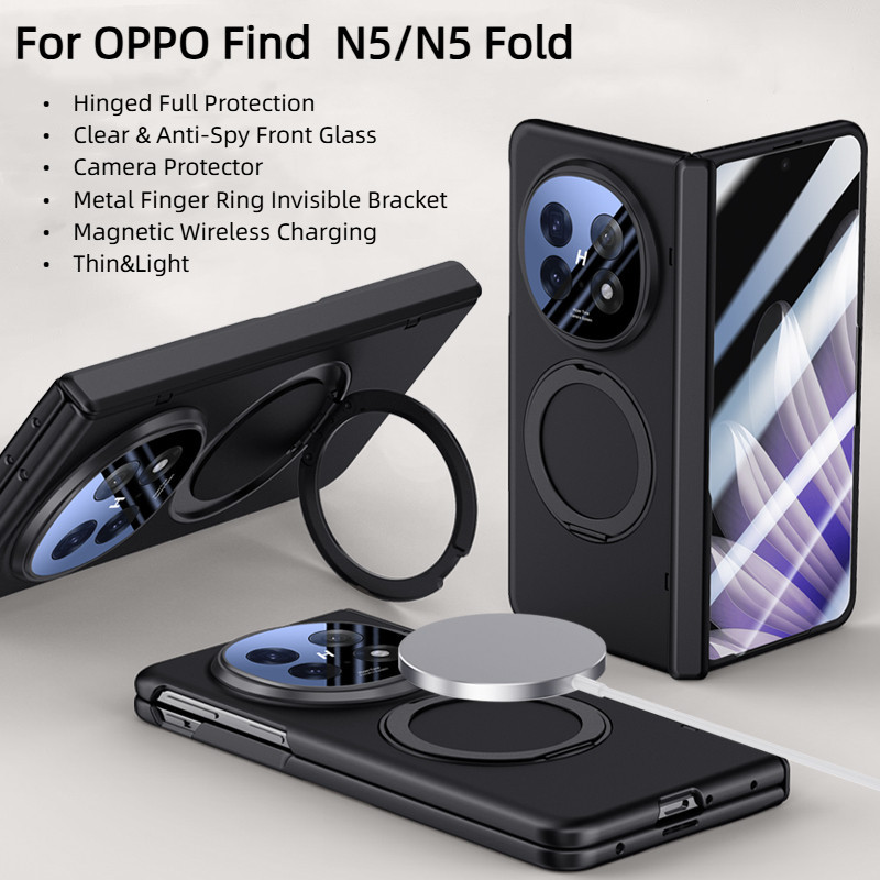 360 ° Rotating Magnetic Metal Ring Holder Frosted Full Protection Engsel Case Untuk OPPO Find N5 N 5