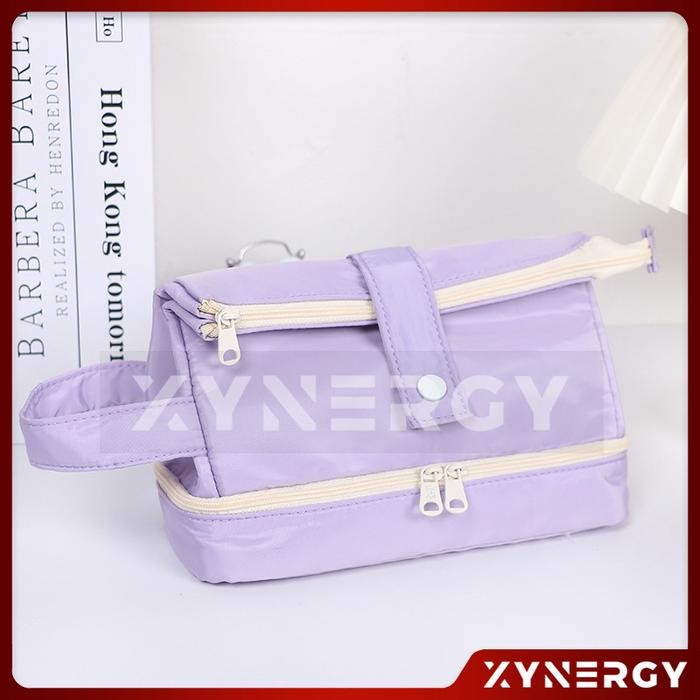 

Terlaris ~[BIG SALE] Tempat Pensil Kanvas Kapasitas Besar Model Tas dengan tali dan klip Organizer Alat Tulis Serbaguna Warna Soft - Purple