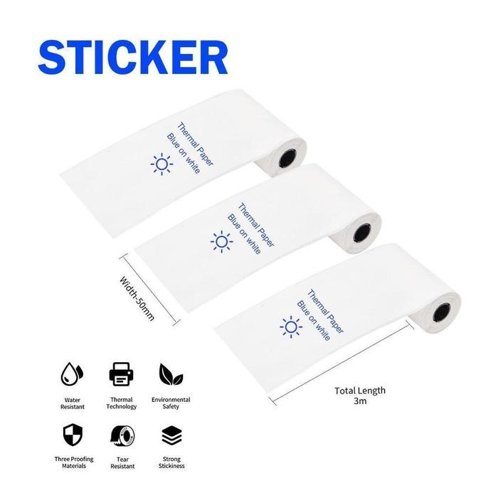 

TERLARIS! UPLU Sticker Thermal Paper 53x6.5mm Color / Sticker Roll Paper Compatible with Mini Thermal Printer - Q12-RMS10 - 3pcs