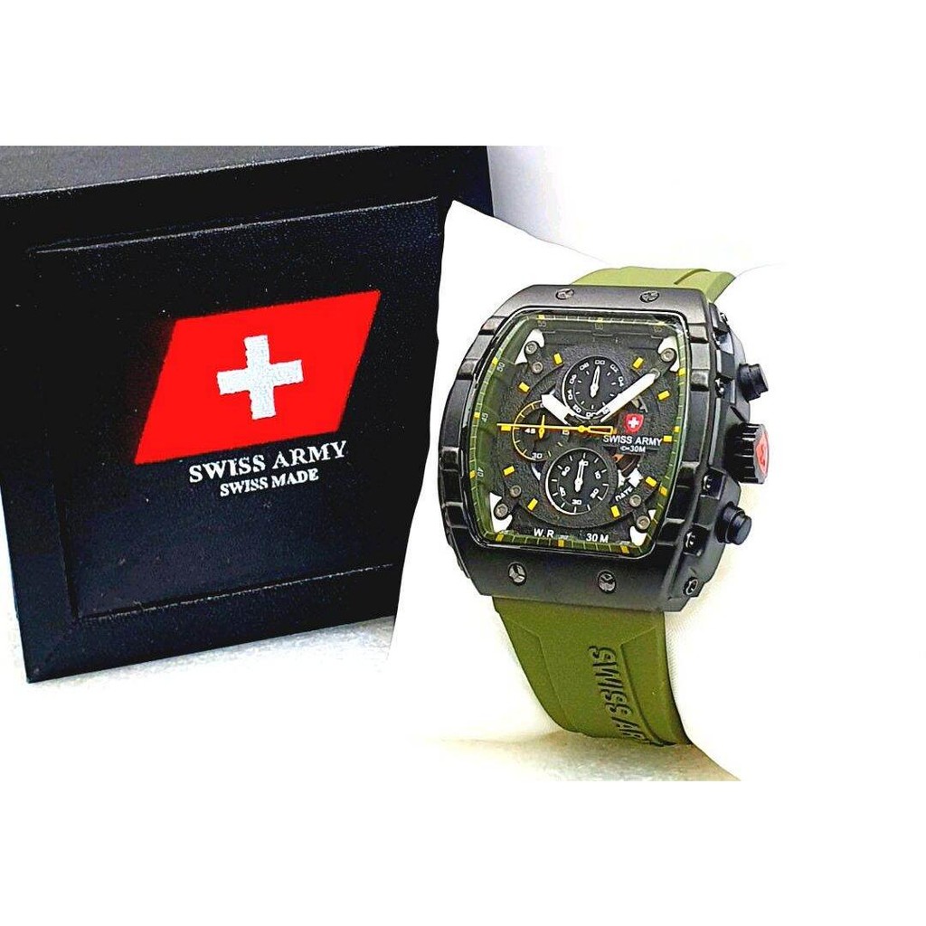 Jam Tangan Pria Terbaru Swiss Army Tali Rubber Tanggal Dan Chrono Aktif  - Jam tangan pria  Quality 