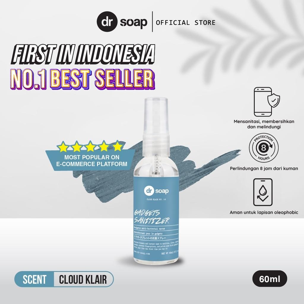

dr soap Gadget Sanitizer (Cloud Klair) 60ml | Pembersih Hp, Perangkat Elektronik, dan Kacamata Aman untuk Lapisan Oleophobic